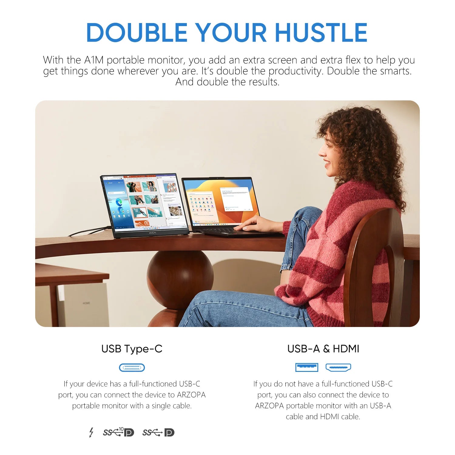 New ARZOPA 14.0'' 1080P FHD IPS Portable Monitor with USB C HDMI External Second Screen for Mac,Laptop,PC,Switch,PS,Xbox