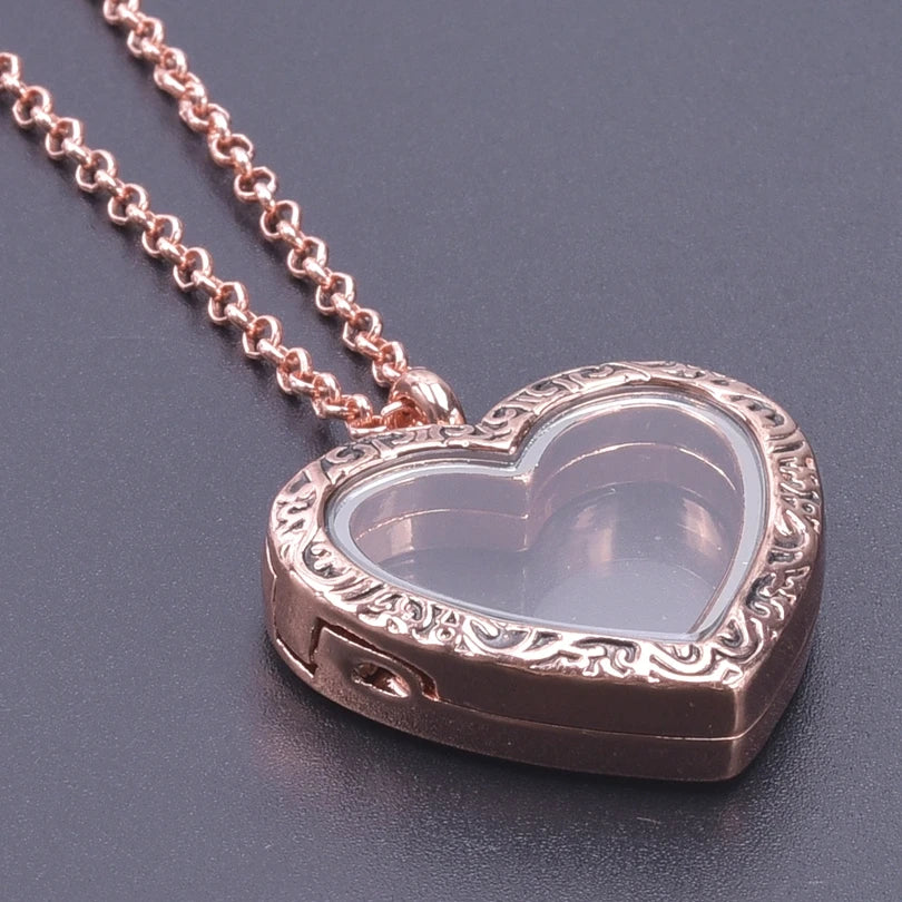 Silver-Tone Heart-Shaped Glass Reliquary Locket Pendant With Antique Filigree Keepsake Window — Silver | KIMLUD