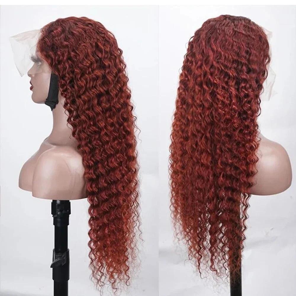 HD Lace Frontal Wig – Deep Wave – Human Hair – Reddish Brown | KIMLUD