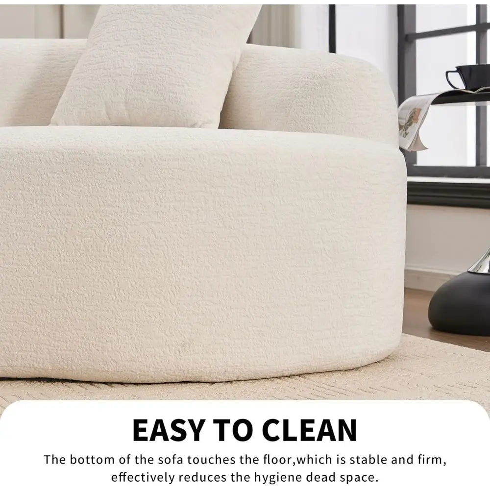 Chenille Curved 4-Seater Sectional Sofa With Plush Pillows — Ivory | KIMLUD