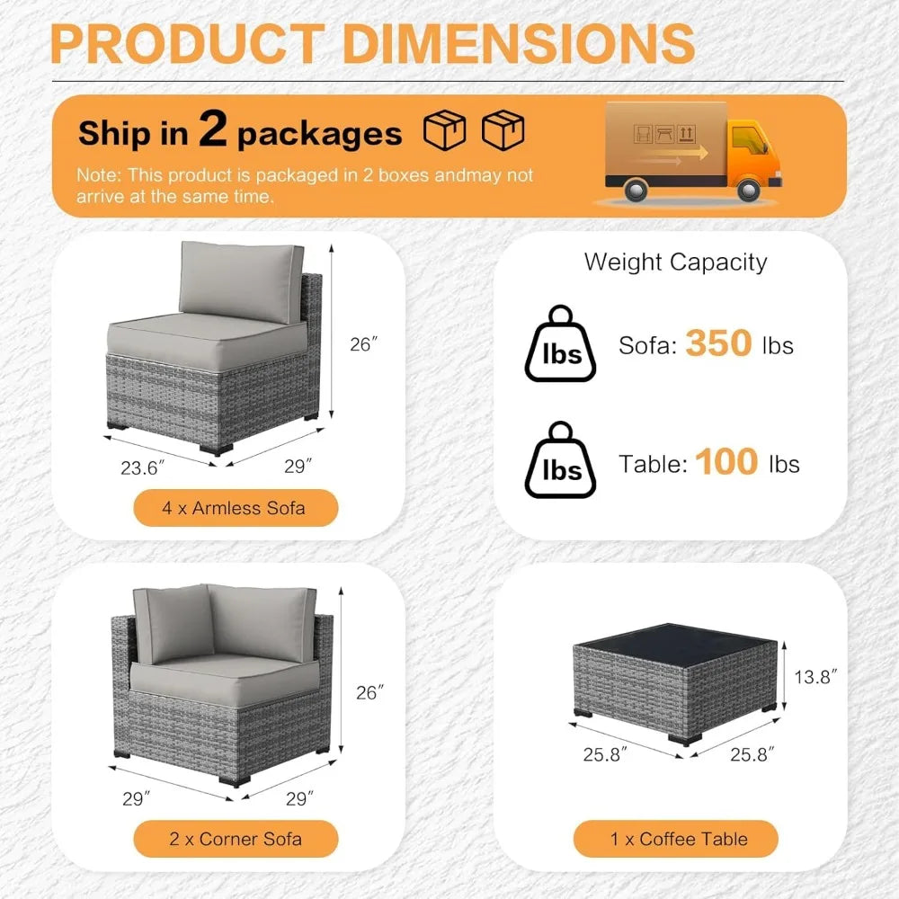 All-Weather Rattan Outdoor Sofa Set — Brown | KIMLUD