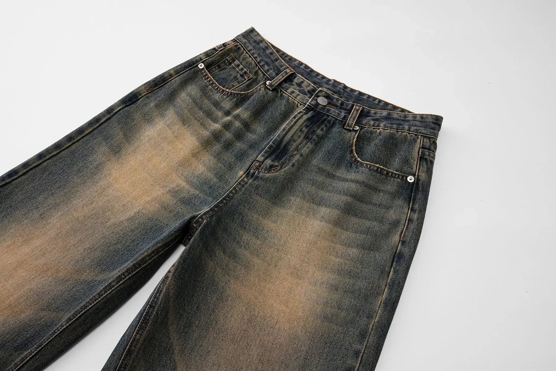 4 Colors Autumn Vintage Distressed Men's Baggy Straight Jeans Fashion Korean High Street Denim Pants Streetwear Male cargo