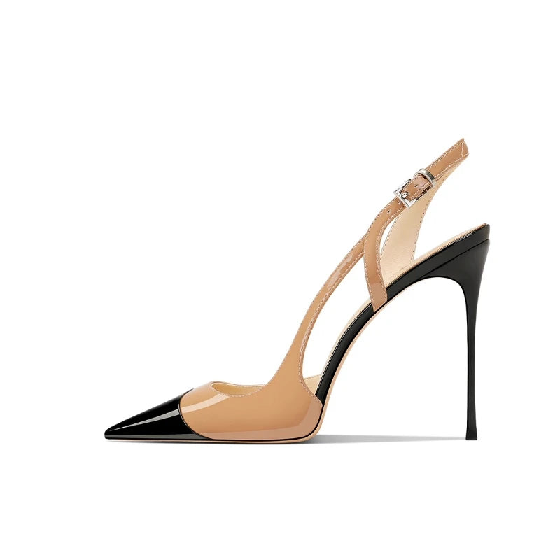 Lacquer Leather Pumps Pointed-Toe — Nude | KIMLUD