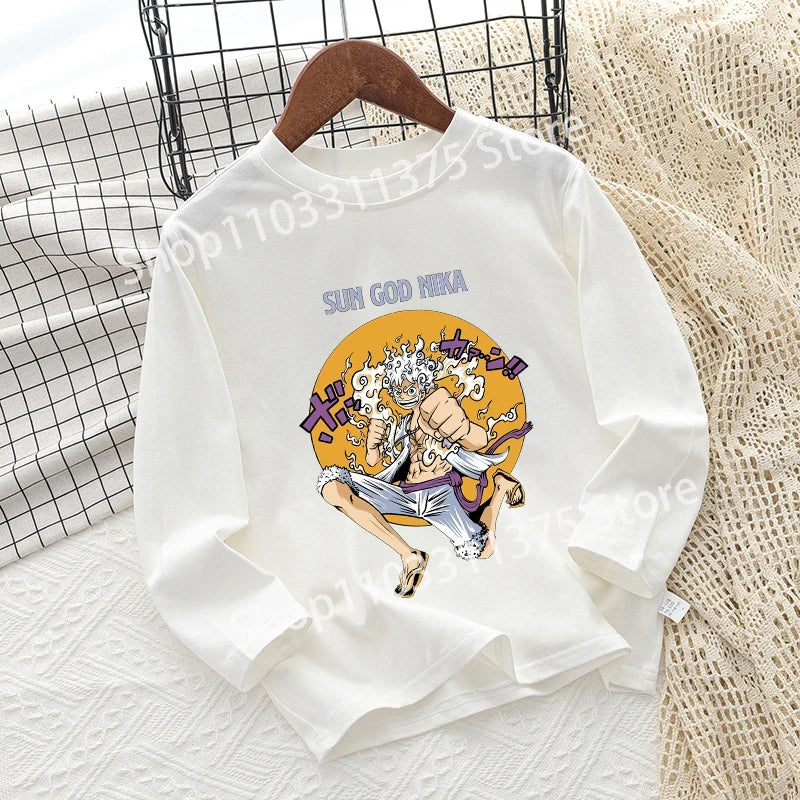 One Piece Children T-shirt Long Sleeve Children Clothing Fashion Hip Hop Round Neck Cotton Toddler Summer Cartoon Anime Toddler