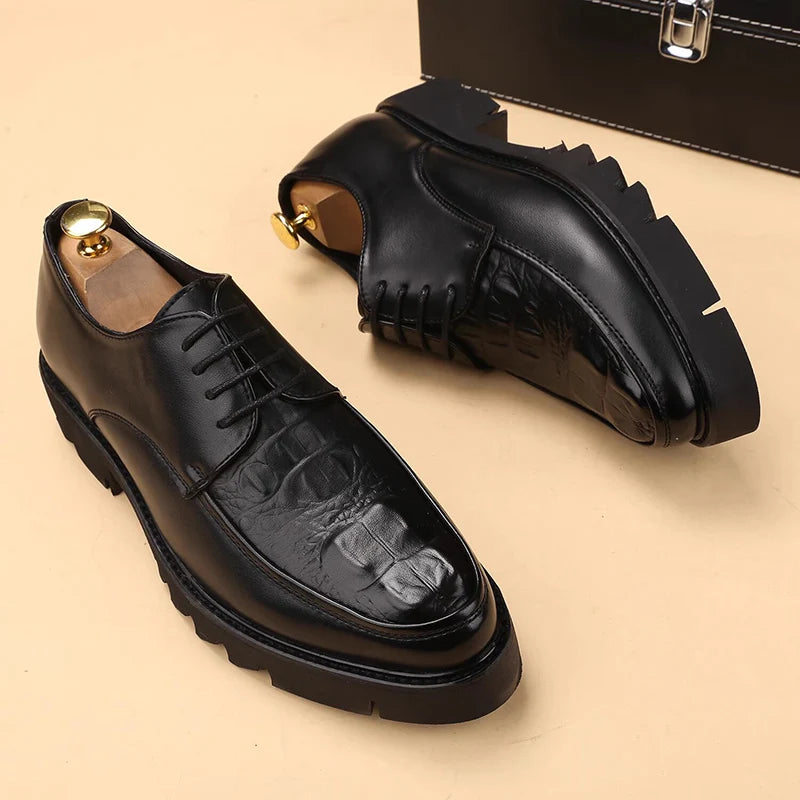 mens casual original leather tassel shoes black stylish platform shoe business wedding dress crocodile pattern footwear zapatos