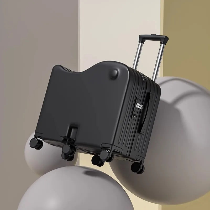 18 inch New Suitcase with Seat for Children Small Luggage Lightweight Boardable PC Suitcase Foldable Pedal Girls and Boys