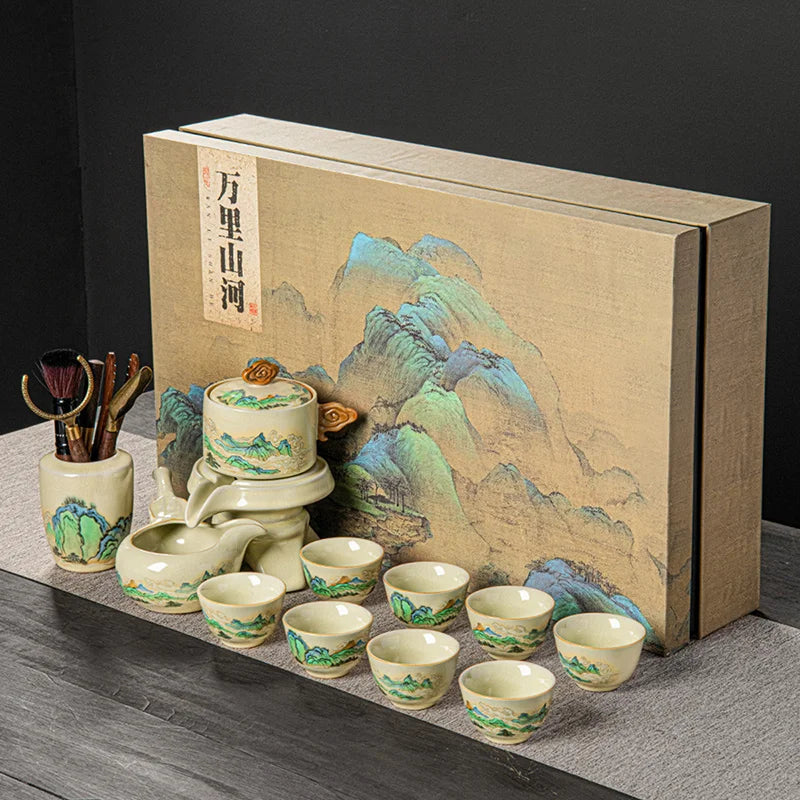 Porcelain Tea Set Infuser Kung Fu Style Mountain — Ivory-Cream | KIMLUD