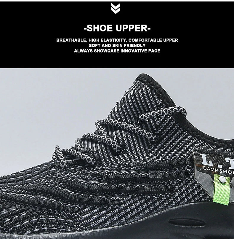 Breathable Men's Running Shoes Fashion Platform Men Casual Shoes Mesh Lightweight Anti-slip Outdoor Sneakers Work Black Tennis