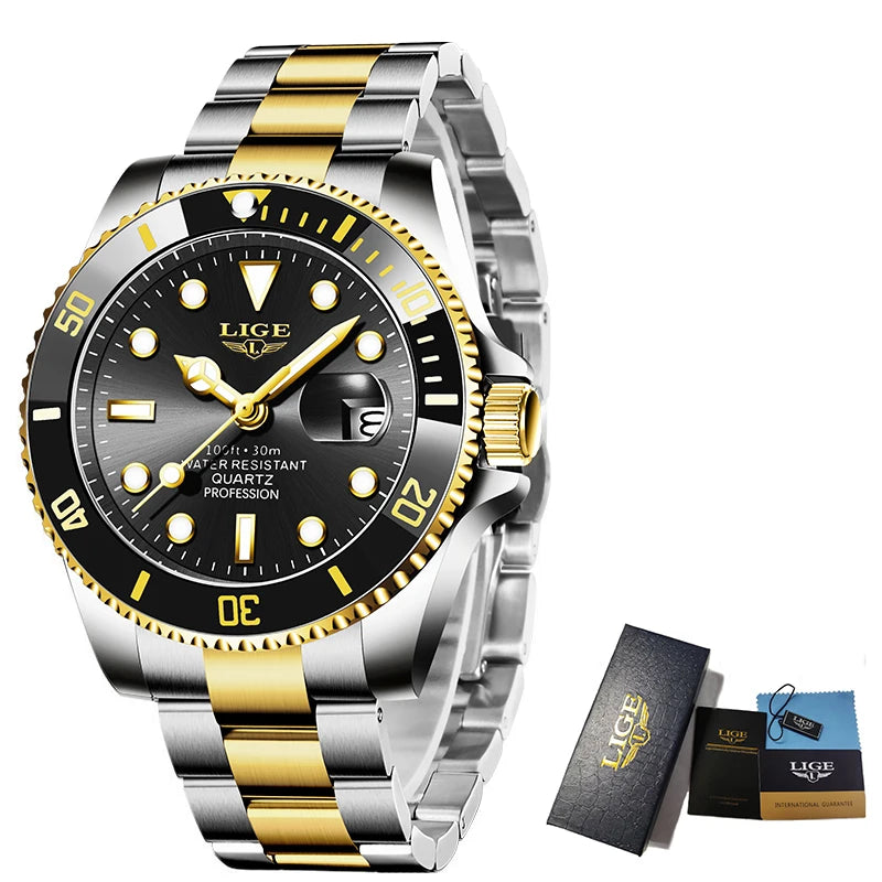 LIGE Top Brand Luxury Watches for Men Casual Sport Fashion Military Stainless Steel Wrist Auto Date Man Watch Clock Reloj Hombre