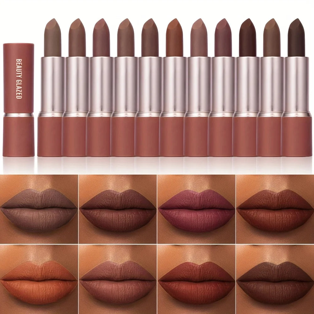 Barely Matte Cocoa Lipstick Creamy Texture Nourishing Care Long Lasting Waterproof  All Skin Types Brown Hue Matte Lipstick
