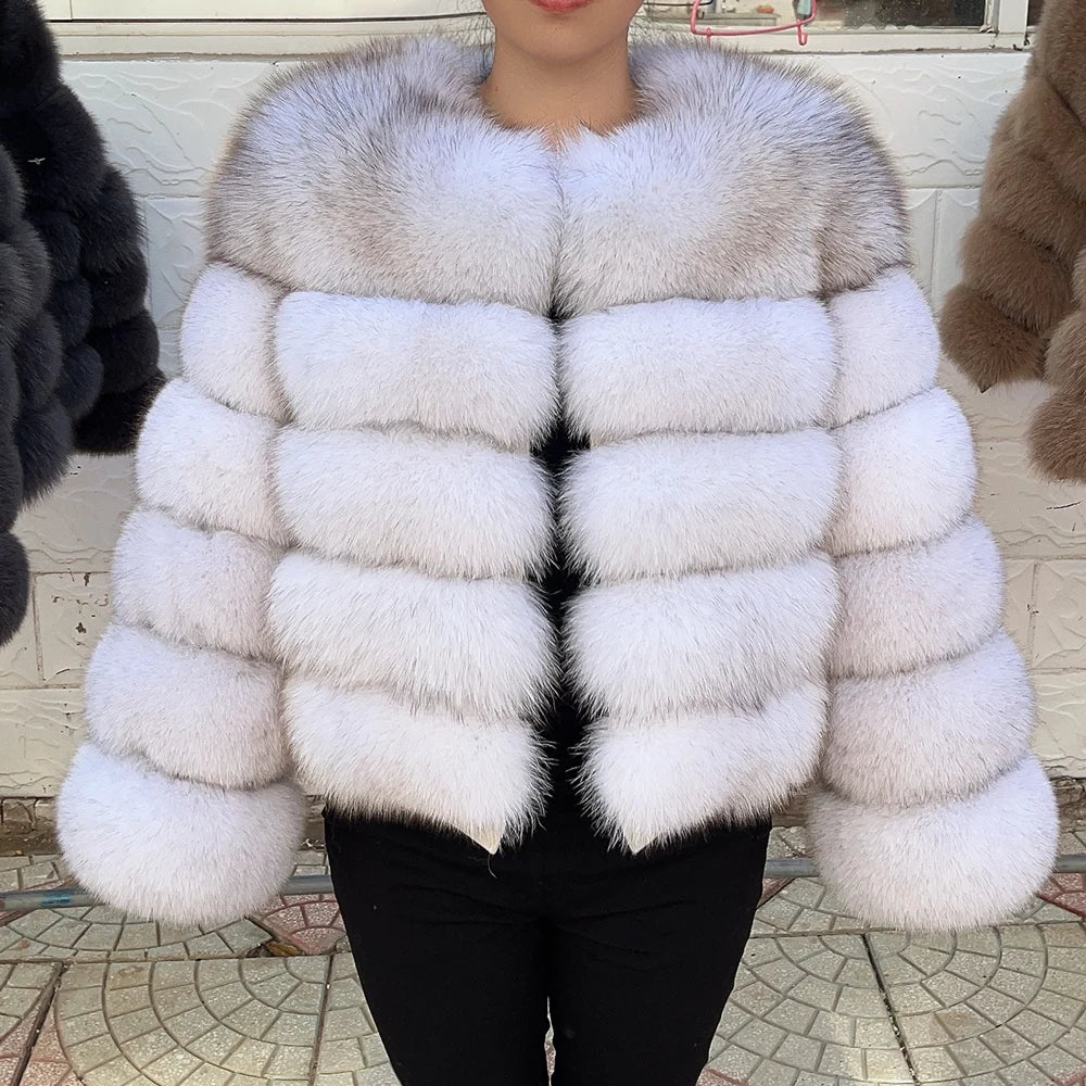 QUEENTINA Fox Fur Coat Real Winter Women'S New Fashion Furry 2025 Leather And Skin White Clothing Natural New In Coats & Jackets