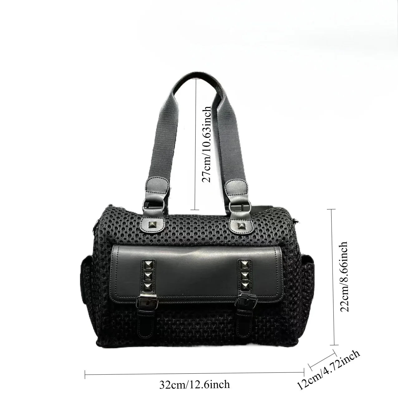 PU Leather Y2K Punk Wide Shoulder Bag — Black | KIMLUD