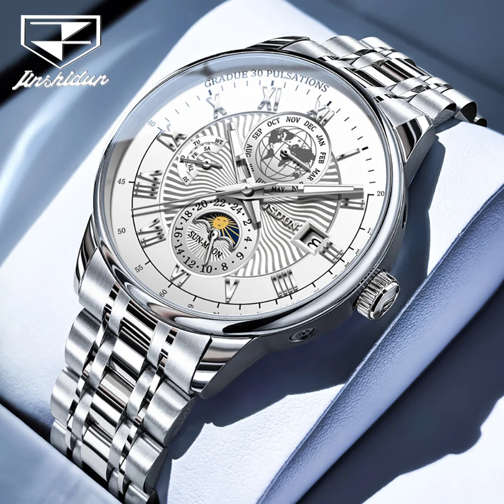 JSDUN Best Selling Fashion Trend Multifunction Watches for Men Stainless Steel Waterproof Luxury Automatic Mechanical Man Watch