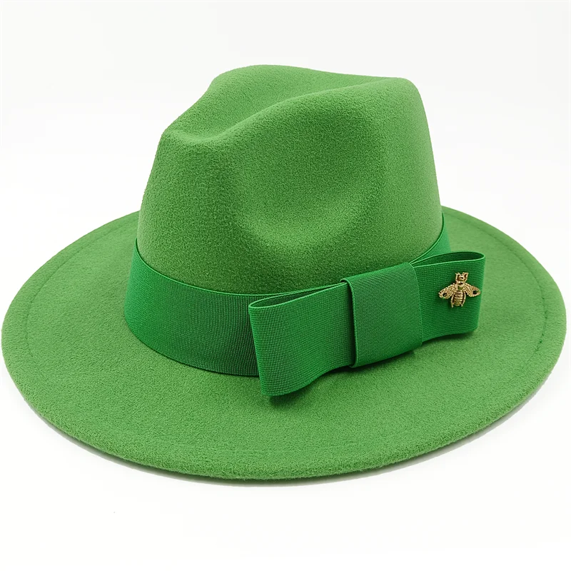 Low price wholesale Fedora hats Winter jazz monochrome bow elastic band men and women red jazz hats Fedora hats sombrero hombre - KIMLUD