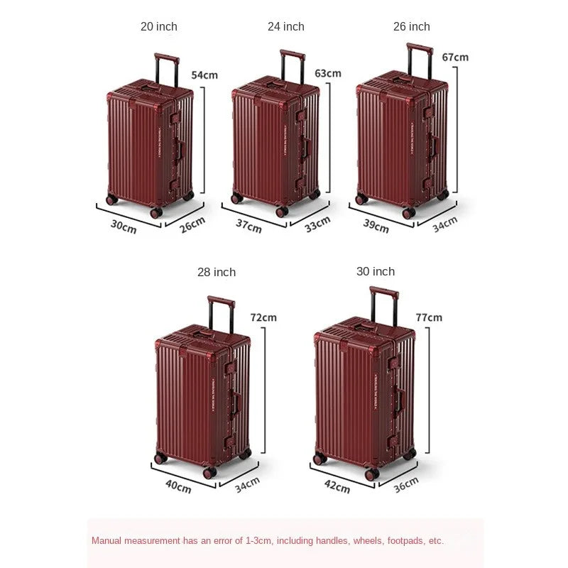 Aluminum Frame Travel Suitcase 30 Inch Large Capacity With Expandable Interior — Deep Red | KIMLUD