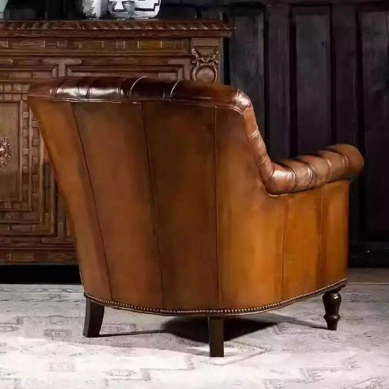 Genuine Leather Living Room Chair — Brown | KIMLUD
