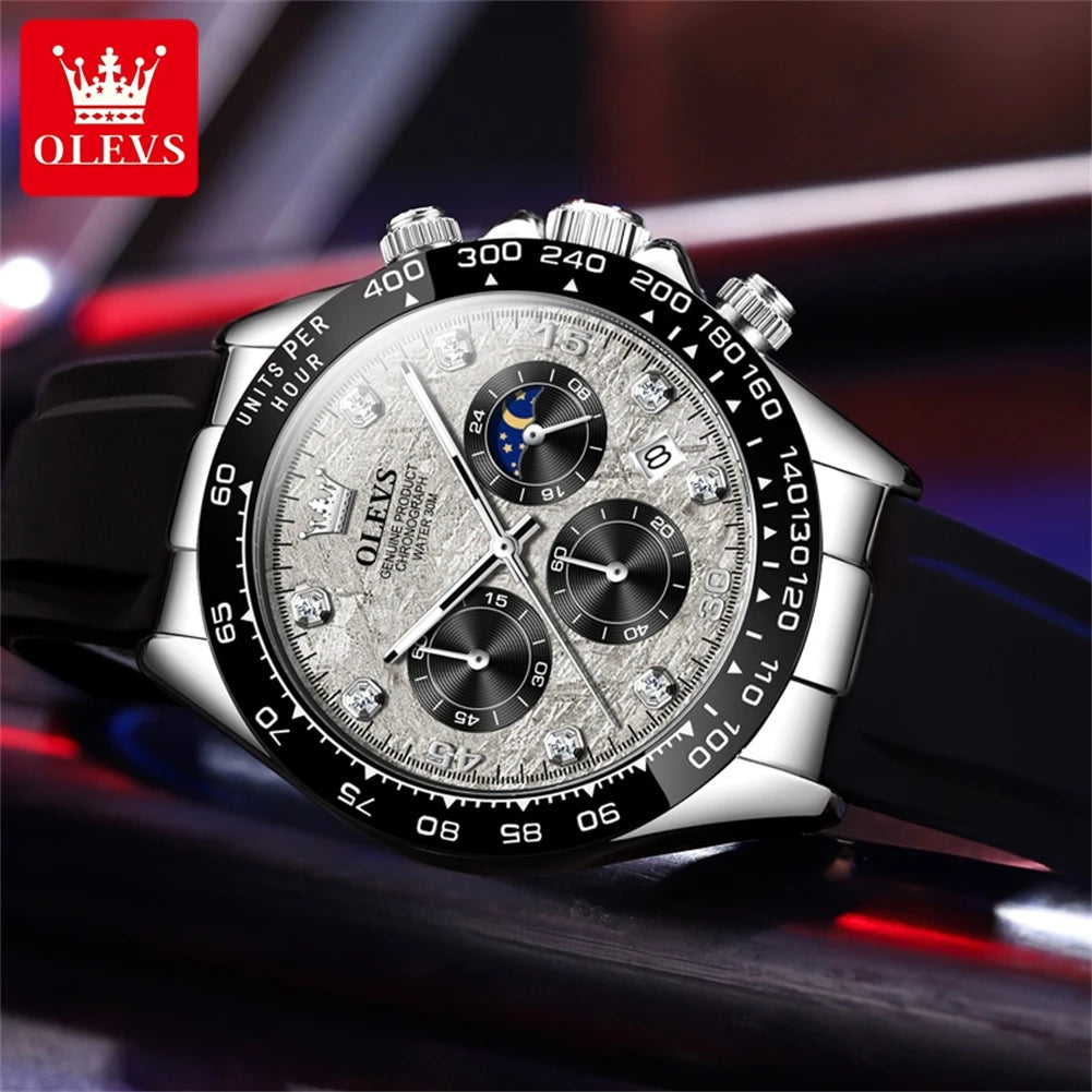 OLEVS Luxury Brand Quartz Watch for Men Waterproof Luminous Moon Phase Hour Men's Watch Chronograph Sport Wristwatch Moonswatch