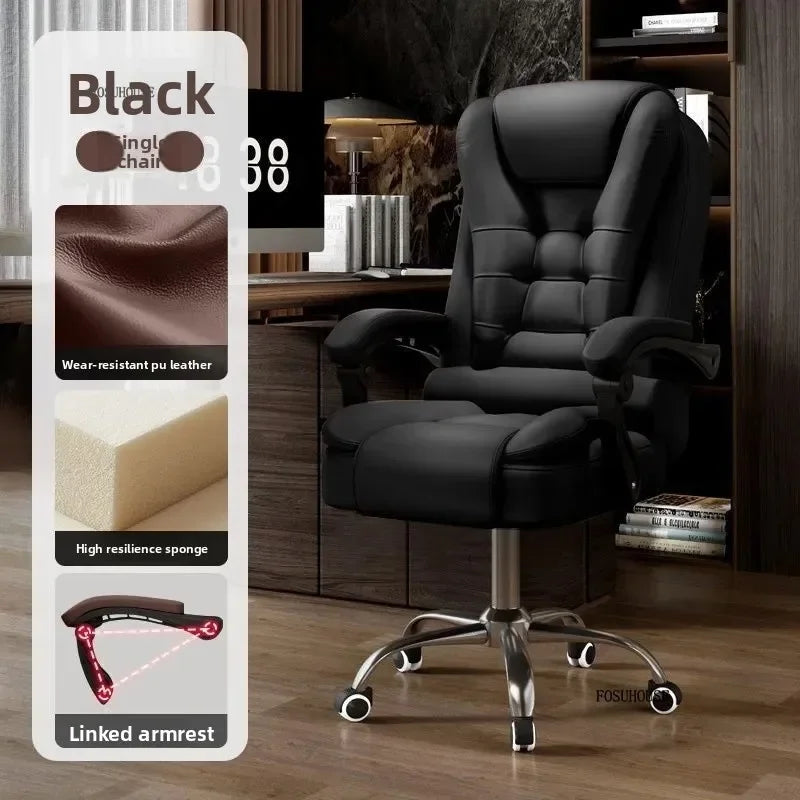 Office Chair – Ergonomic Reclining Backrest – Synthetic Leather | KIMLUD