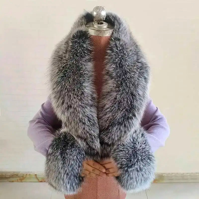 Real Fox Fur Collar Cuffs Set For Women Men Winter Neck Warmer Furry Scarf Fluffy Pelt Fur Shawl Coat Overcoat Fashion Accessory