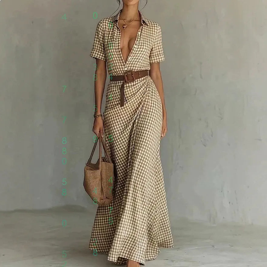 Polyester Blend Plaid Button Dress — Black | KIMLUD