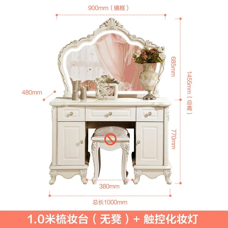Wooden European Luxury Vanity Table With Arch Mirror — White | KIMLUD