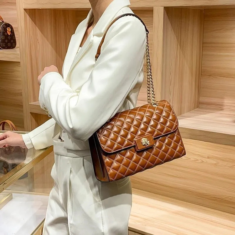 Metallic Diamond Grid Crossbody Bag — Silver | KIMLUD