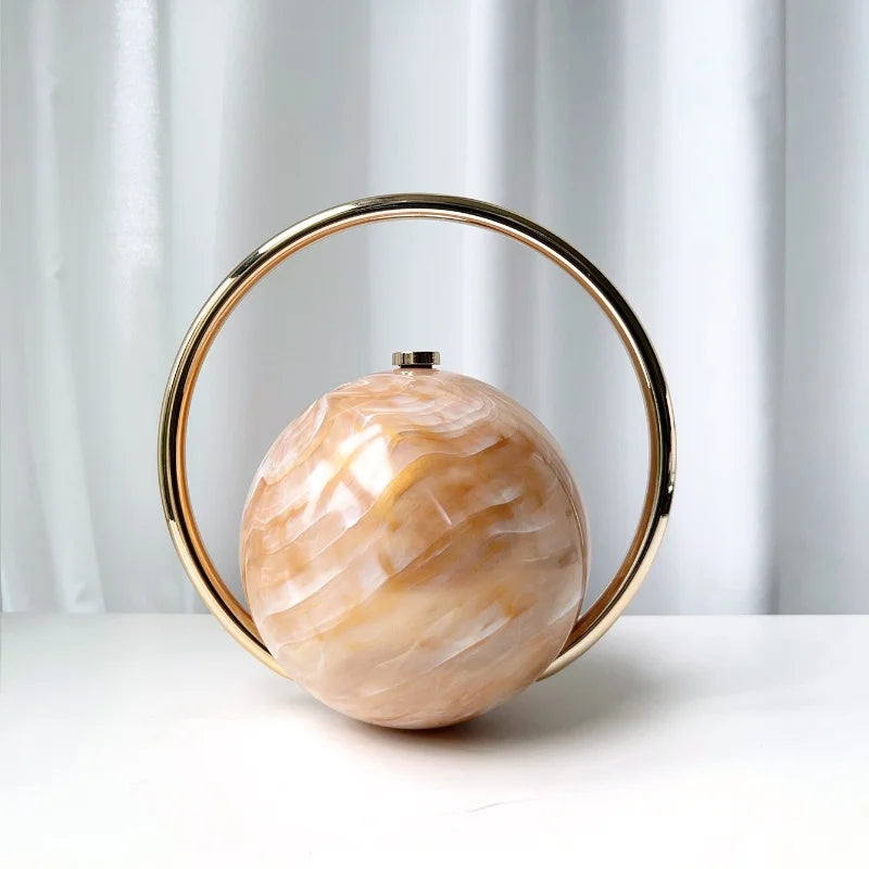 Marble Pattern Spherical Banquet Bag Electroplated Handle — Marble | KIMLUD