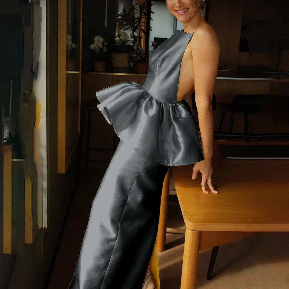 Evening Gown - Strapless Backless - Satin | KIMLUD