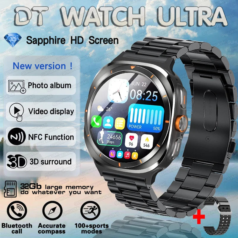 2025 New DT Watch 7 Ultra Smart Watch Men 32GB Memory Video GPS NFC 47mm AMOLED Fitness Sports Tracker Health Smartwatches Women