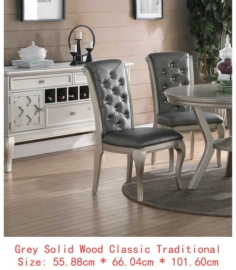 7pc Rect. Glass Dining Table Set w/ Silver Hue & 6 Tufted Side Chairs for Dining Room