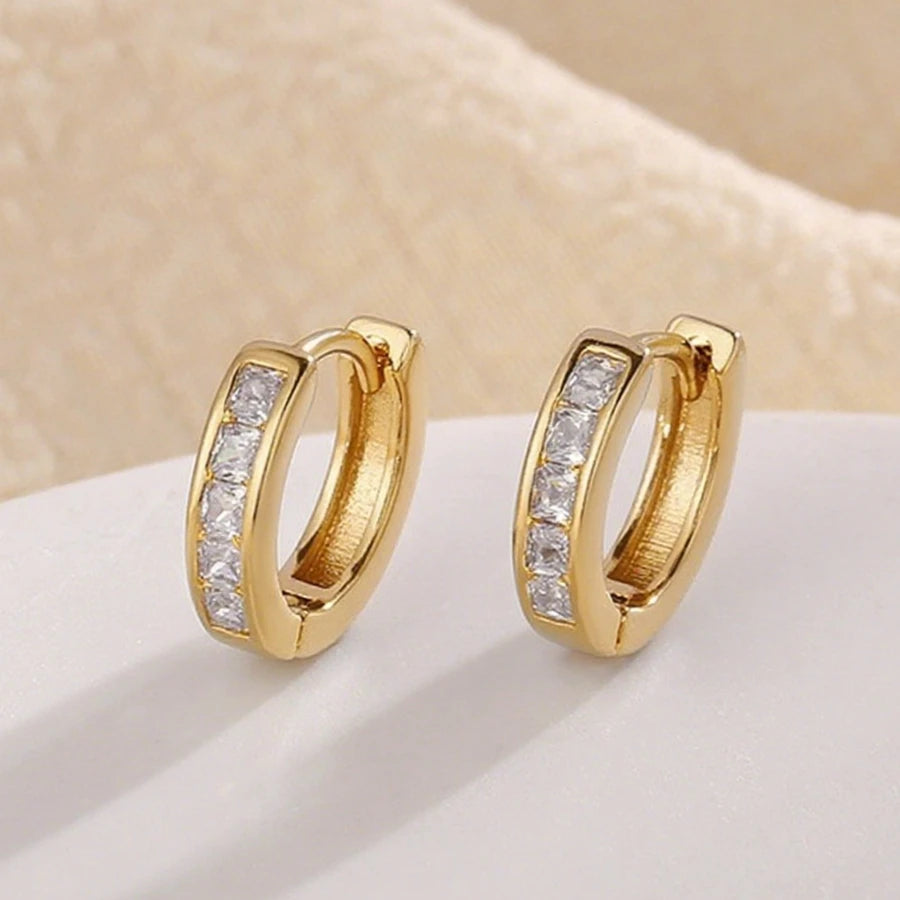 Sterling Silver Hoop Earrings Dazzling CZ Stone — Silver | KIMLUD