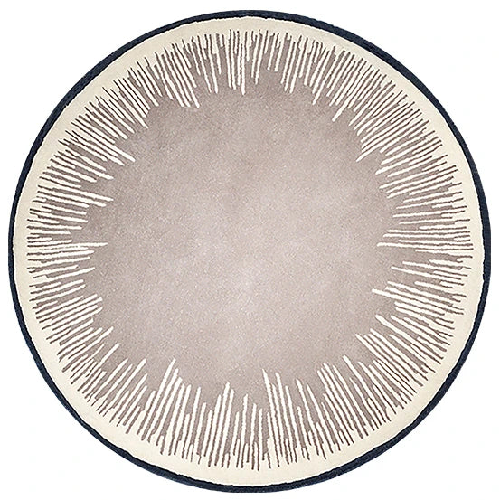 Fluffy/100% Polyester Round Rug with Stripe Wilton Design — White | KIMLUD