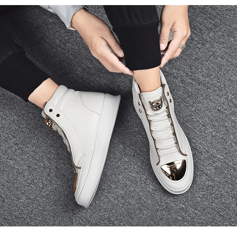 KIMLUD, High Top Casual Shoes Men Sneakers 2024 Fashion Skateboard Shoes Leopard Platform Shoe Sport Training Shoes Men's Ankle Boots, KIMLUD Womens Clothes