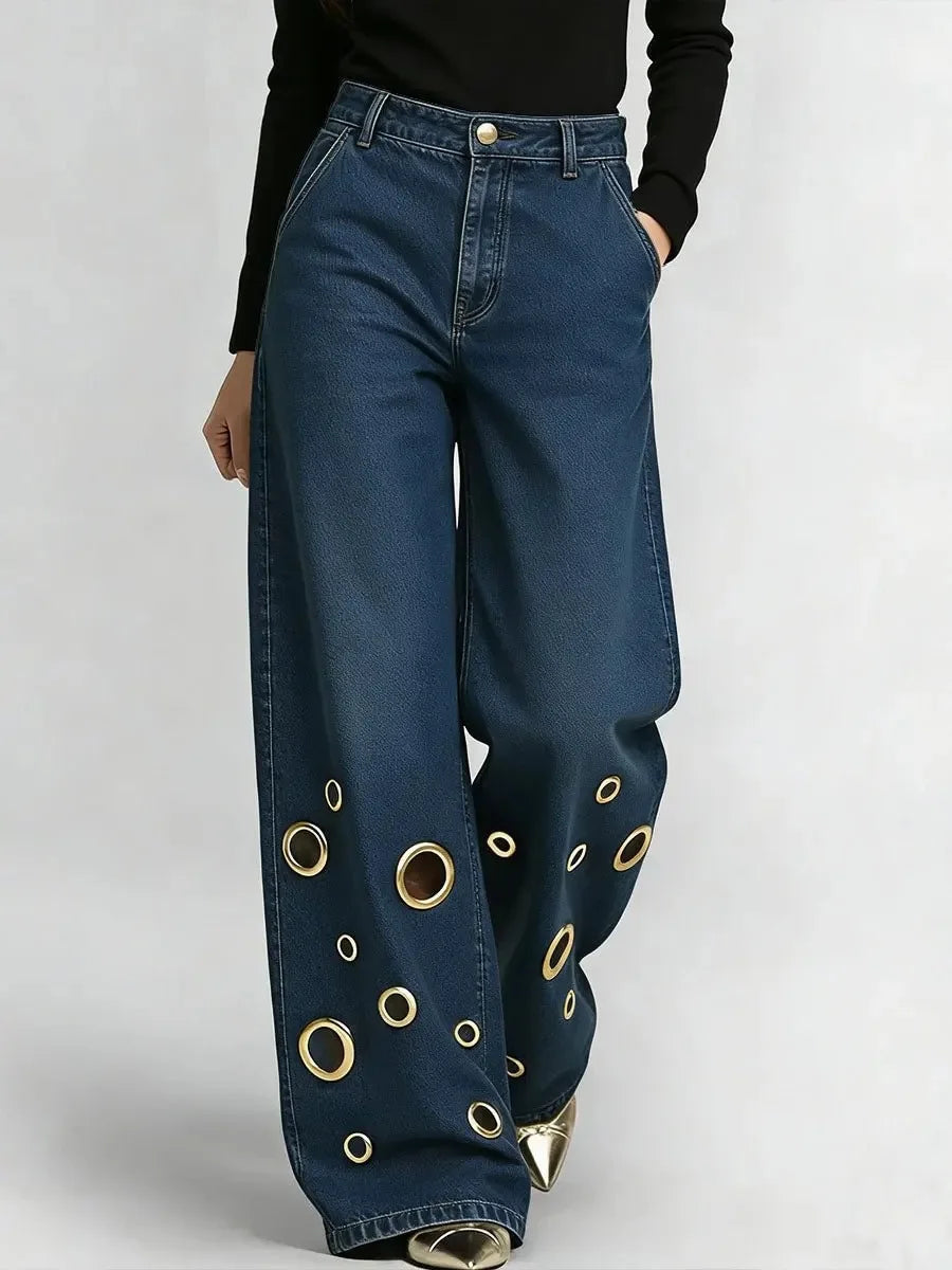 Elegant Wide Leg Casual Pants Broadcloth — Blue | KIMLUD