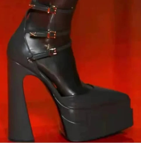 European/american Style Summer Fashion Thick Heels High Heels Wrapped Sandals Women's Pointed Belt Buckle Women's White Shoes