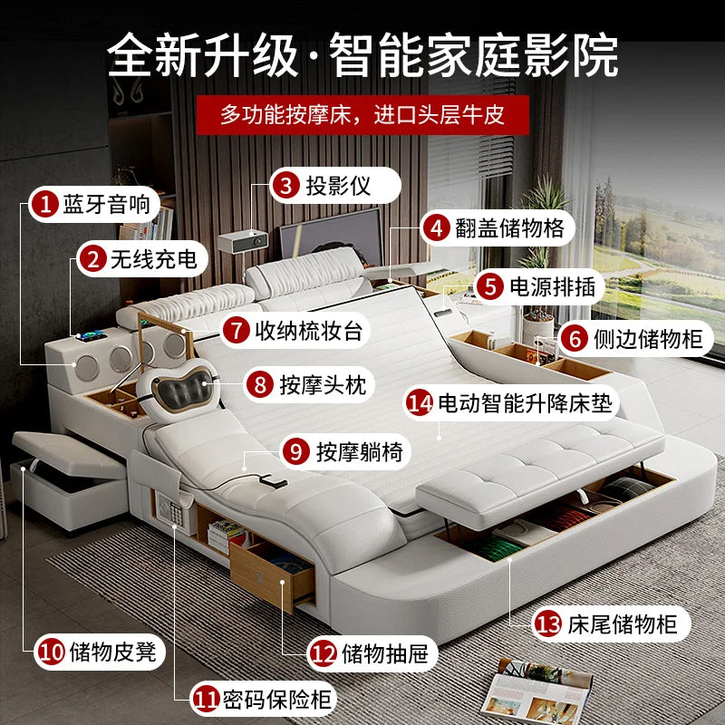 multifunctional king size Double bed bases bed frame storage twin letto matrimoniale Massage chair projector bedroom furniture