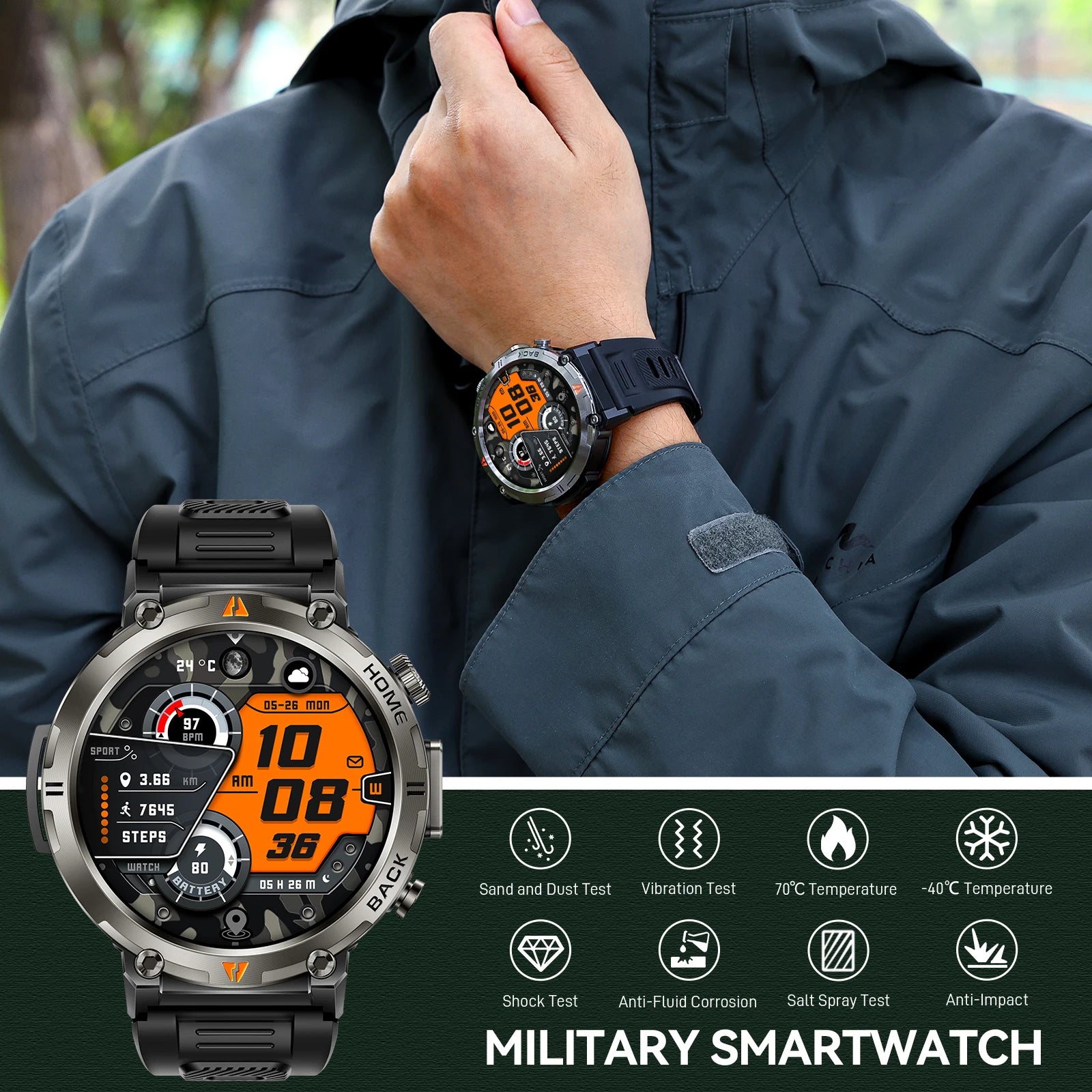 EIGIIS KE3 Smart Watch 3ATM Waterproof Original Design For Men Bluetooth Call Health Monitor With Flashlight 100+ Sports Modes