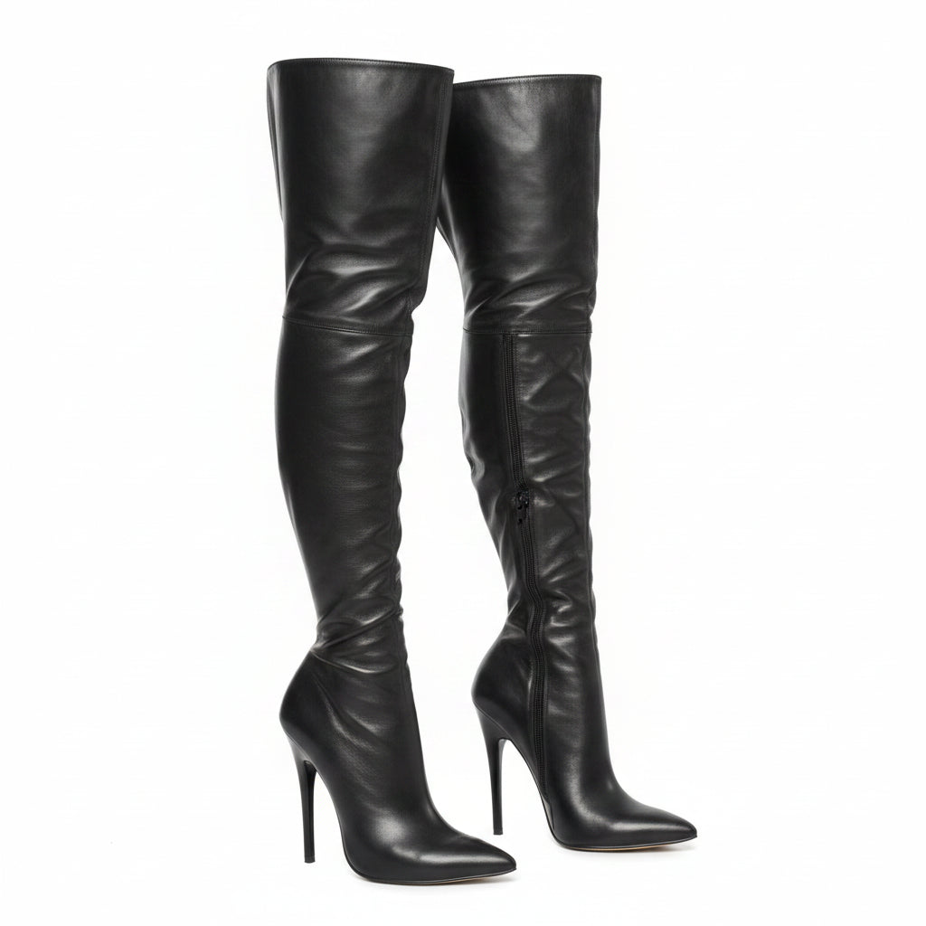 KIMLUD, Black Matte Leather Over the Knee Boots Pointed Toe Stiletto High Heel Side Zipper Women Shoes 2024 Sexy Zapatos Para Mujere, KIMLUD Womens Clothes