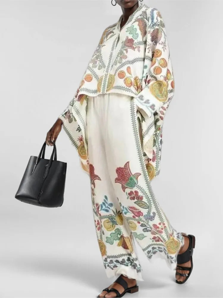 Two Piece Set – Irregular Geometric Print – Wide Leg – | KIMLUD