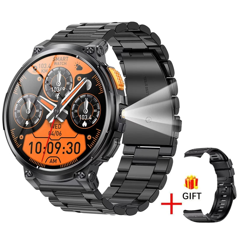 New 1.85'' Screen Outdoor Sport Smartwatch Men Heart Rate Flashlight Watch 730mAh Battery Waterproof Wireless Call Smart Watch