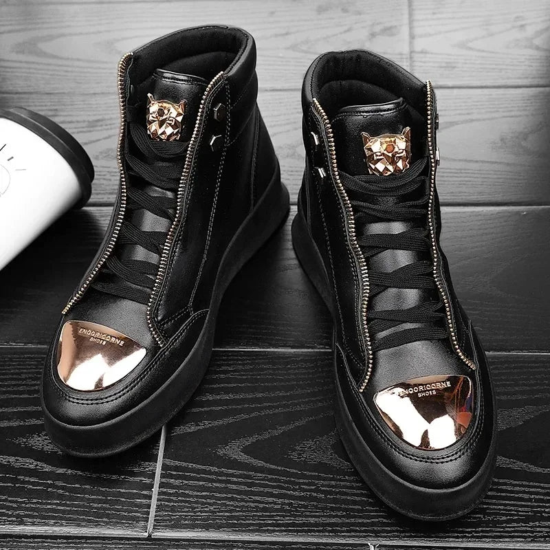 KIMLUD, High Top Casual Shoes Men Sneakers 2024 Fashion Skateboard Shoes Leopard Platform Shoe Sport Training Shoes Men's Ankle Boots, black / 39, KIMLUD APPAREL - Womens Clothes
