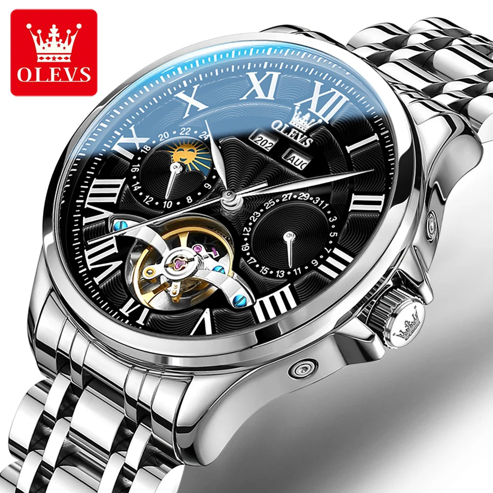 Moon Phase Mechanical Watch Automatic Self-Wind — Silver | KIMLUD