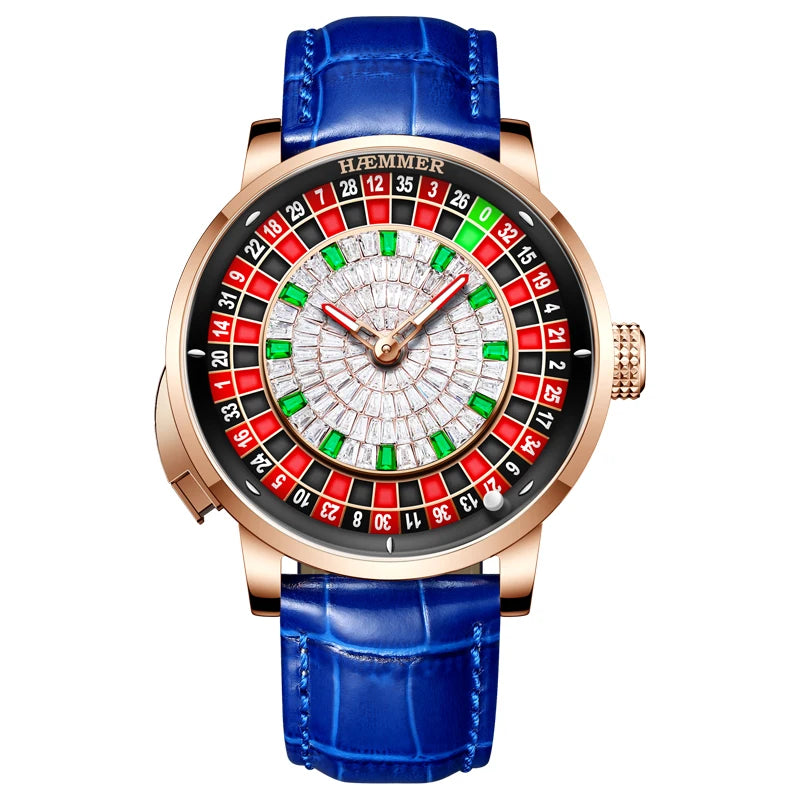 HAEMMER Men's Mechanical Watch Stainless Steel NH35 Watch Men's Push Button Roulette Rotating Sapphire Glass Watch Waterproof