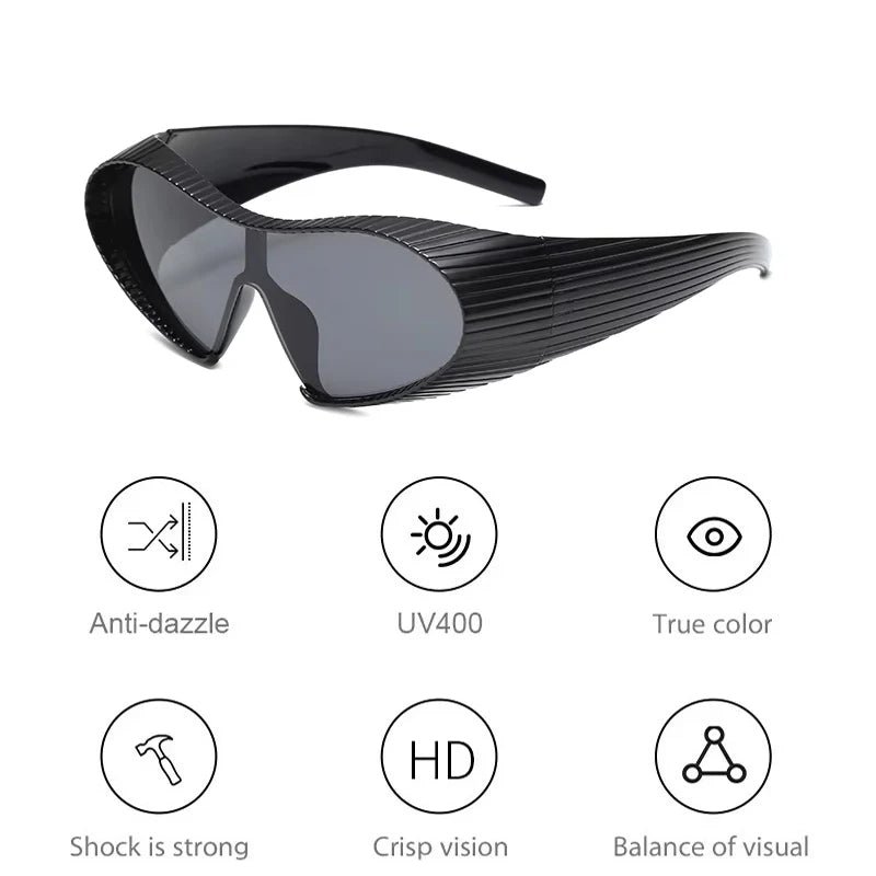 Futuristic Sunglasses Large Frame — Black | KIMLUD