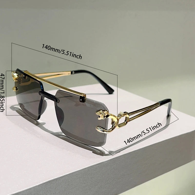 Rimless Sunglasses Square With Gradient Brown-To-Amber Lenses And Adjustable Nose Pads — Black | KIMLUD