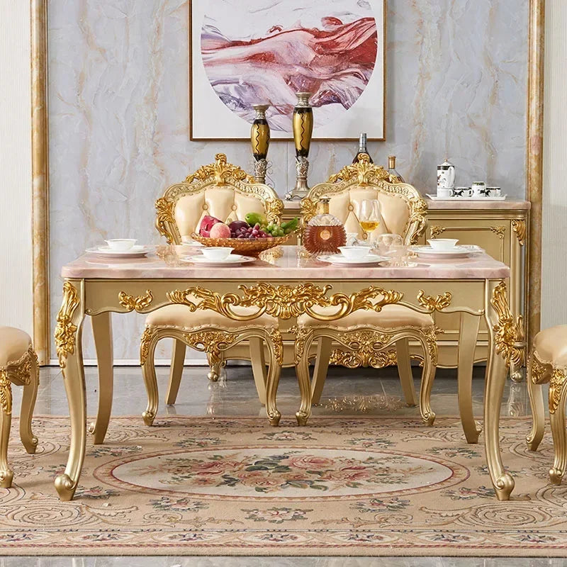 Oak Wood Luxury Dining Table Rectangular Space Saving — Gold | KIMLUD