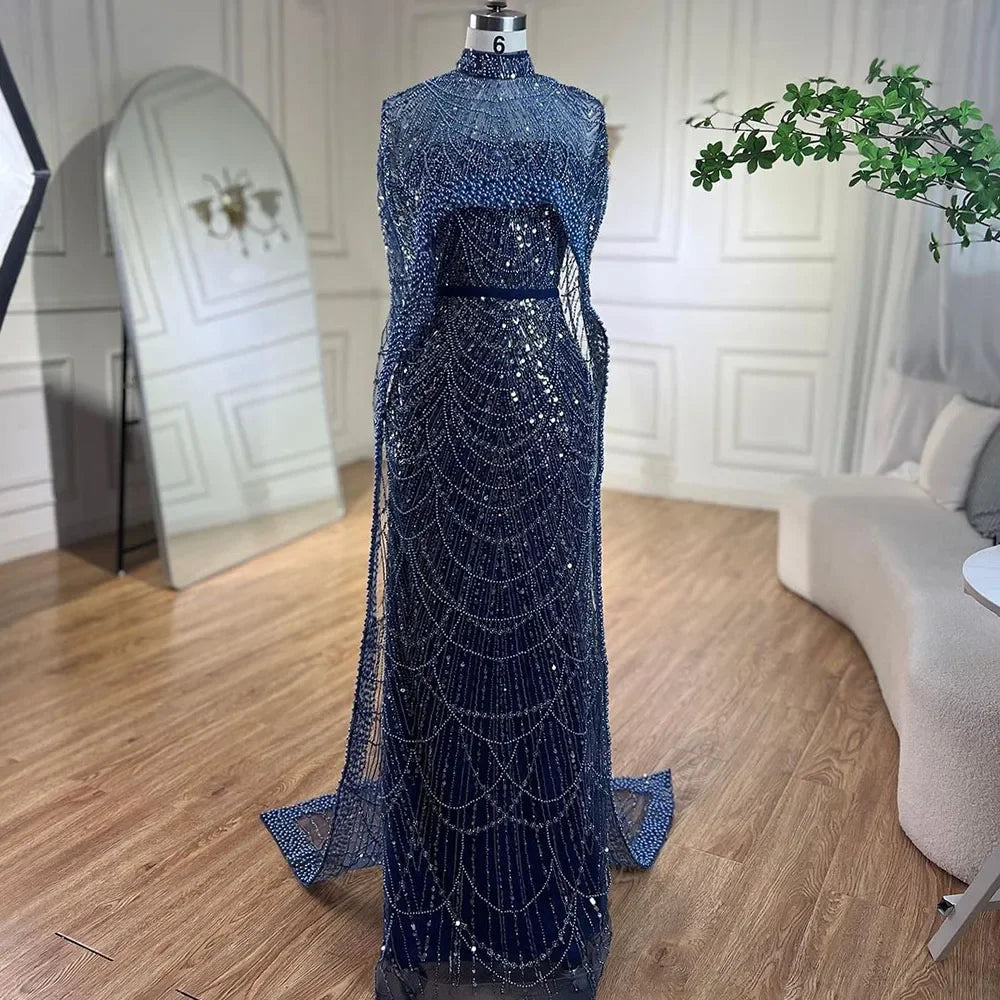 Beaded Gown With Mermaid Cape — Dubai Nude | KIMLUD
