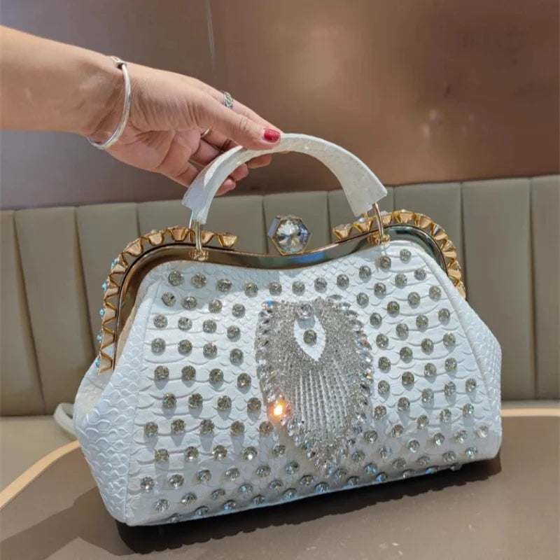 Spring rivet crystal horizontal large-capacity metal buckle handbag banquet dress versatile one-shoulder cross-body women's bag