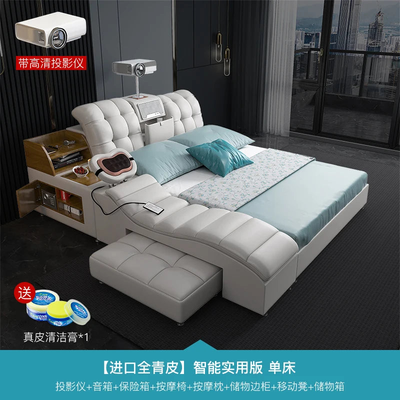 King Simple Double Bed Modern Headrest Storage Sleeping Queen Double Bed Smart Floor Luzko Wielofunkcyjne Furniture For Bedroom