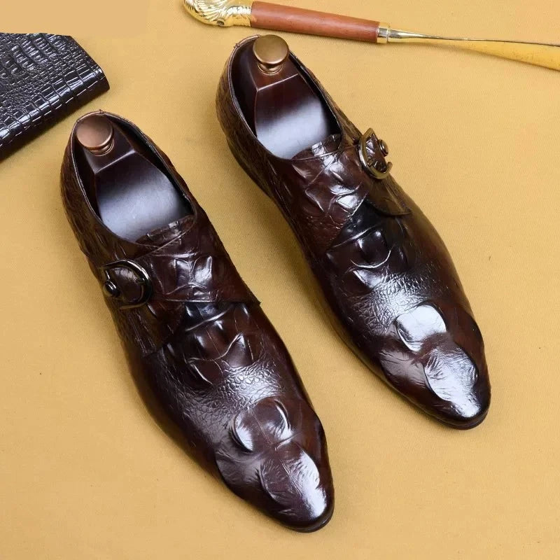 2024 Summer Classic Crocodile Dress Buckle Men's Formal Shoes Genuine Leather Handmade Oxford Loafers for Wedding Size 46